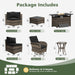 11 Piece Outdoor Patio Furniture Set with 44'' Fire Pit Table, Wicker Rattan Outdoor Furniture with High Back Swivel Rocker Chairs, Outdoor Sofa Set with Thick Cushion & Side Table, Black