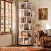6-Tier Rotating Bookshelf Tower, Solid Wood 360° Revolving Bookcase | round Spinning Book Shelf Organizer on 6 Wheels, Narrow Rolling Bookshelves for Small Spaces, Corner, Bedroom, Office, White