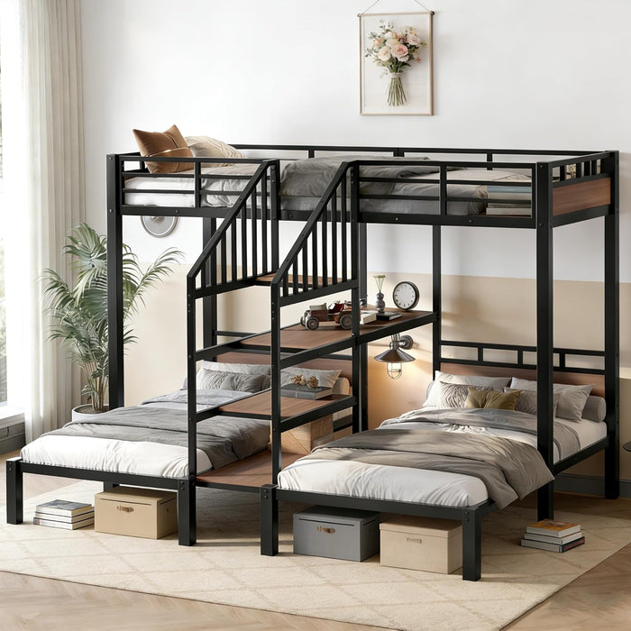 Metal Triple Bunk Bed JetBlackFinish IndustrialGrade