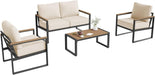 Patio Furniture Set, 4 Piece Outdoor Patio Furniture with Thick Cushions, Modern Metal Outdoor Conversation Sets with Coffee Table for Porch, Balcony, Deck Cream