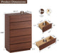 Walnut 6 Drawer Dresser for Bedroom, 48" Tall Dressers & Chest of Drawers with Curved Profile Design, Modern Dresser with Thickened Base for Bedroom, Living Room, Hallway