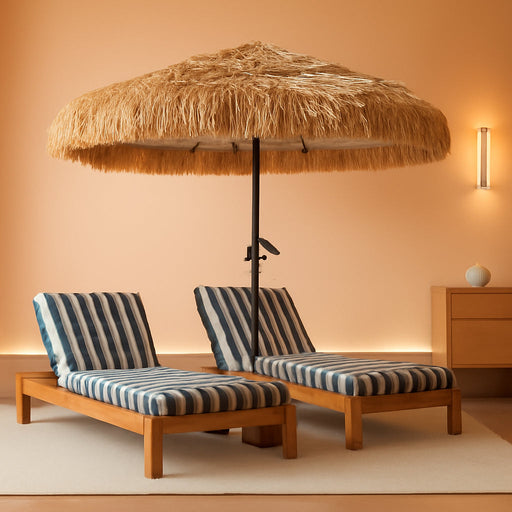 8Ft Tiki Hula Thatched Patio Beach Umbrella Hawaiian Style for Outdoor | Zinc Alloy Push Button Tilt,Upf 50+,Strong Wind Resistance,8 Steel Rib,45°Of Tilt,Environmentally Artifcial Straw,Easy Set UP