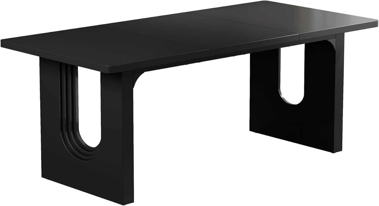 Modern Dining Table for 6 People, 71" Large Kitchen Dining Table with Wood Pedestal Base, Rectangular Long Dinner Table for Kitchen, Dining Room, Living Room, Black