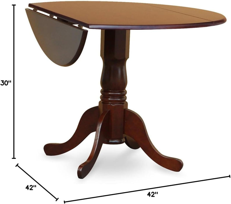 DLT-MAH-TP Dublin Dining Room Table - a round Solid Wood Table Top with Dropleaf & Pedestal Base, 42X42 Inch, Mahogany