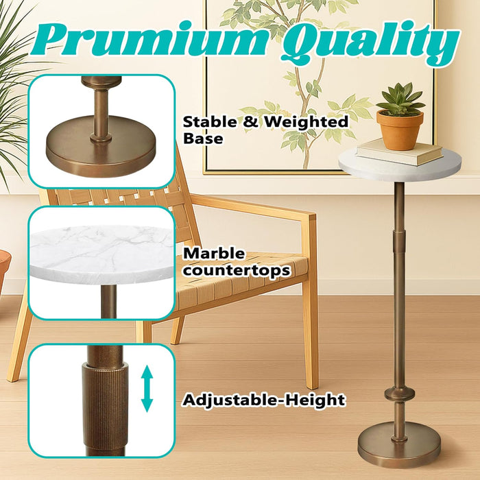 Martini Table Height Adjustable, Drink Tables for Small Spaces, round Side Table, Tiny Side Tables for Living Room, Bedroom, Cocktail (White)