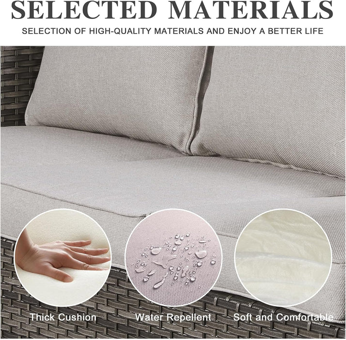 6 Piece Outdoor Furniture Patio Wicker Sofa Set, Oversize Outdoor Swivel Rocker Chairs with Rattan Ottomans, Conversation Sets Patio Furniture Come with Removable Washable Cushion