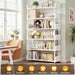 6-Tier Tall Open Bookshelf, 31.5" Modern Display Bookcase Shelf with Top Edge and Pipe Metal Frame, Industrial Standing Bookshelves Storage Rack Organizer for Living Room, Home Office, White