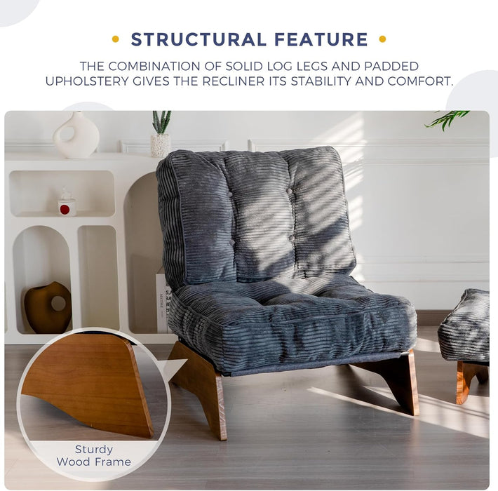 Accent Chair with Ottoman Adjustable Backrest, Tufted Living Room Chair Upholstered Lounge Chair with Footrest Set, Modern Chair Cozy Reclining Chair for Reading Room, Dark Grey