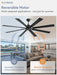 72 Inch Ceiling Fan No Light with Remote Control, 8 Blades Quiet DC Reversible Motor, 6-Speed, Timer, Black Finish, Indoor Outdoor Ceiling Fans for Patios, Living Room, Garage