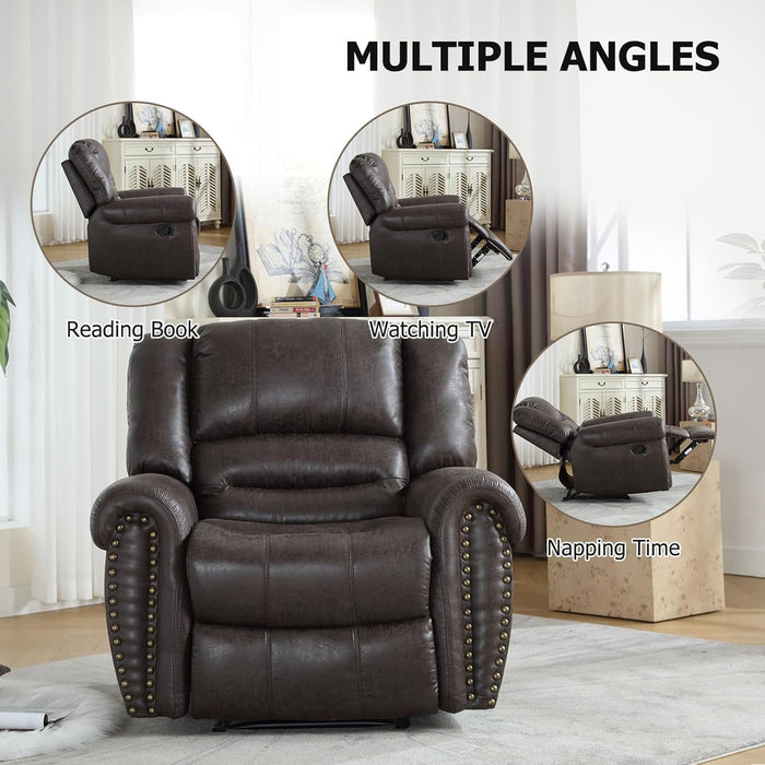 Leather Recliner Chair, Classic and Traditional Manual Recliner Chair with Comfortable Arms and Back Single Sofa for Living Room, Dark Grey