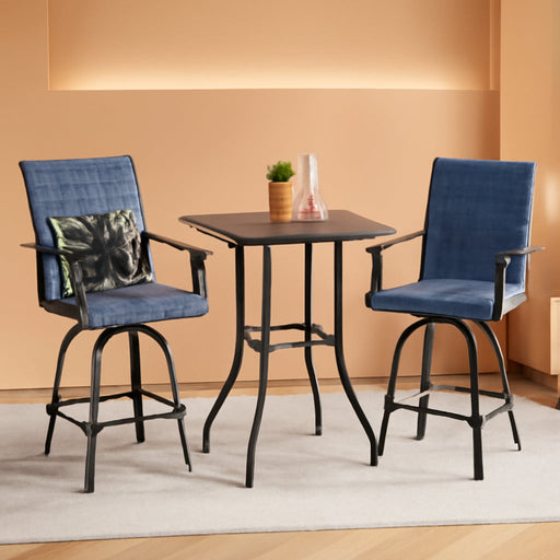 3Pcs Outdoor Swivel Bar Stools Set, Bar Height Patio Table and Chairs with All Weather Textilene Fabric, Pub Bar Bistro Tall Furniture Set for Outdoor, Blue