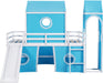 Blue SolidWood Twin Loft Bed With SlideUnderbedCurtains