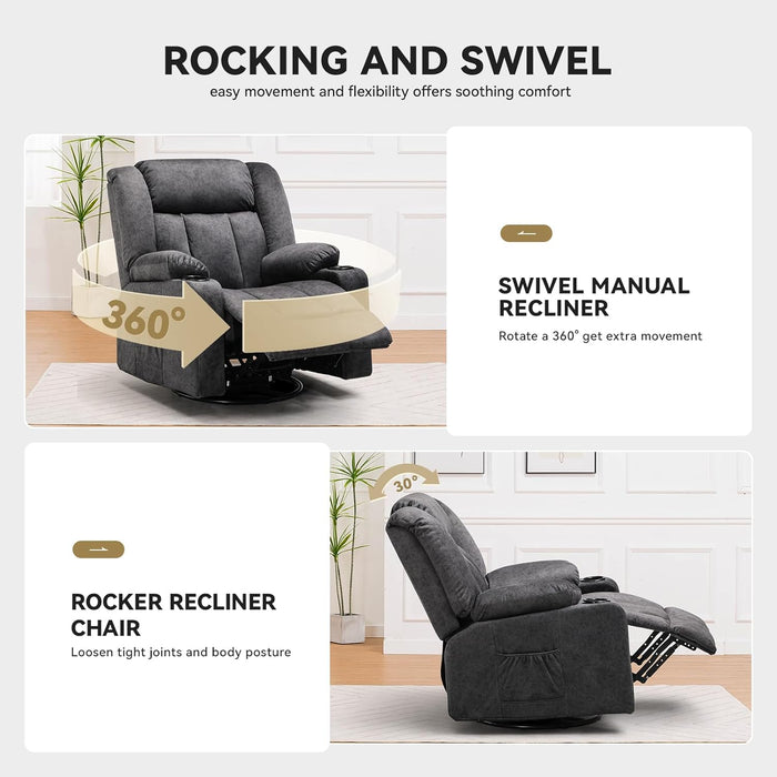 Manual Recliner Chair Set，Fabric Reclining Sofa Chair with Cup Holders, Upholstered Recliner with Side Pockets Suitable for Living Room Furniture (3+2+1)