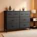 Dresser for Bedroom with 8 Drawers, Wide Fabric Dresser for Storage and Organization, Bedroom Dressers, Chest of Drawers for Living Room, Closet, Hallway, Charcoal Black Wood Grain Print
