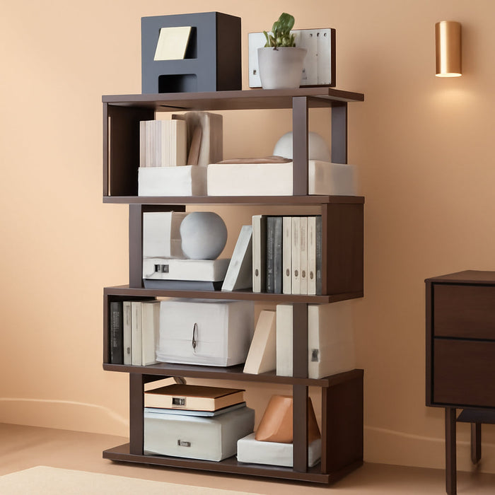 5-Tier Bookshelf Geometric Bookcase S Shaped Modern Book Shelf | Wood Decorative Storage Display Stand Shelves for Living Room, Home Office, Bedroom, Dinning Room