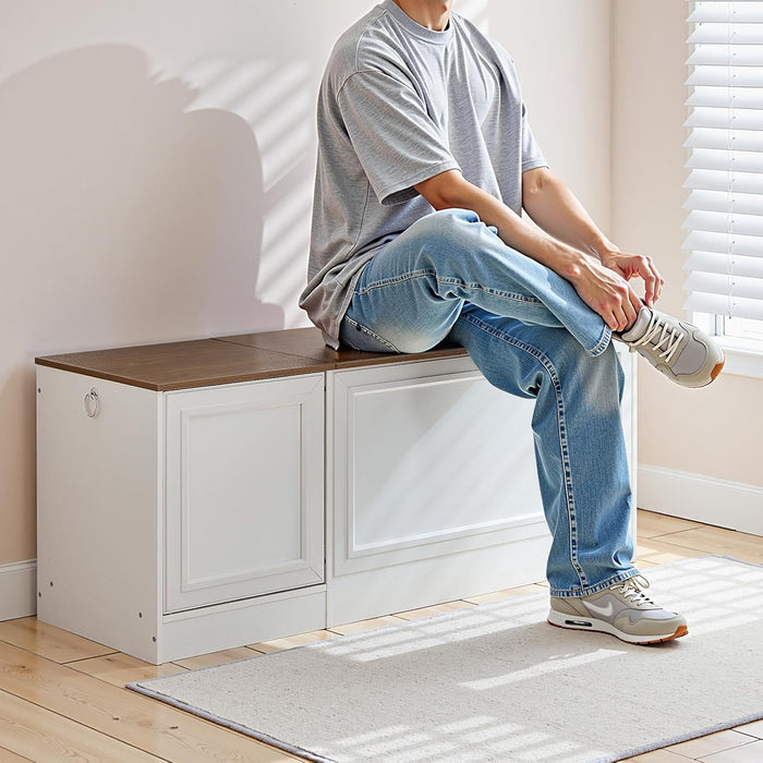 Storage Bench 47.2Inch White Walnut Entryway Organizer