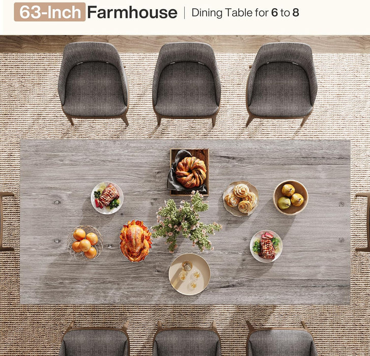 63Inch Grey Farmhouse Dining Table Geometric Frame