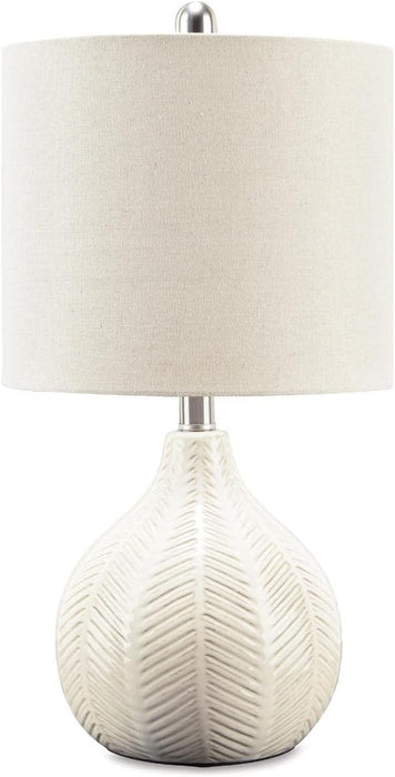Signature Design by Ashley Rainermen Casual Ceramic Table Lamp, Transparent White Glaze Finish, Drum Hardback Fabric Shade, 11" W X 11" D X 21" H, off White