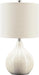 Signature Design by Ashley Rainermen Casual Ceramic Table Lamp, Transparent White Glaze Finish, Drum Hardback Fabric Shade, 11" W X 11" D X 21" H, off White