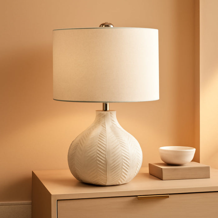Signature Design by Ashley Rainermen Casual Ceramic Table Lamp, Transparent White Glaze Finish, Drum Hardback Fabric Shade, 11" W X 11" D X 21" H, off White