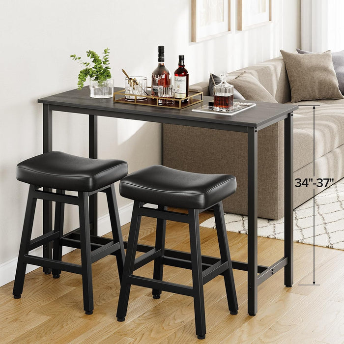 24 Inche Bonded Leather Counter Height Bar Stools Set of 2 Curved | Barstools with Curved Bonded Leather Seats & Heavy Duty Metal Legs for Kitchen Counter, Easy Assembly, All Black