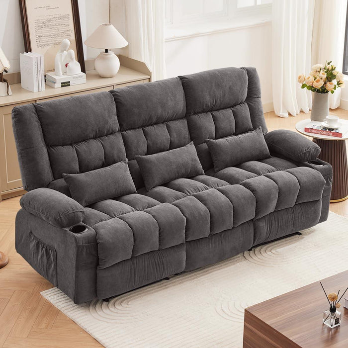 Recliner Sofa with Cup Holders for Living Room 3 Seat Manual Oversized Recliner Chiar with Ergonomic, Side Pocket for Adult