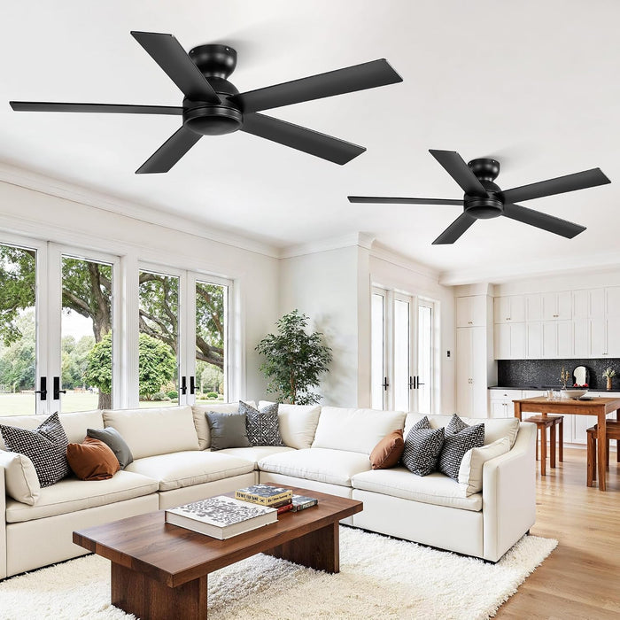 Black 48 Inch Modern Flush Ceiling Fan