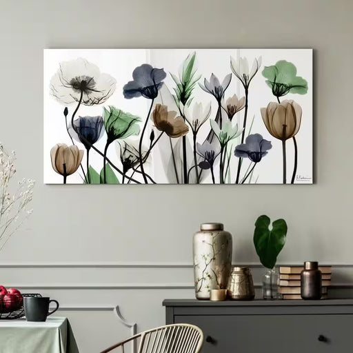 "Floral Landscape" Unframed Free Floating Tempered Glass Panel Graphic Wall Artv Print 24 In. X 48 In.