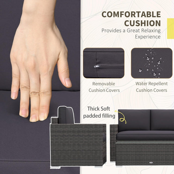 4 Piece Wicker Patio Furniture Set with Cushions, Outdoor Sectional Furniture with 2 Sofa, Loveseat, and Glass Top Coffee Table, Conversation Sofa Sets for Garden, Gray