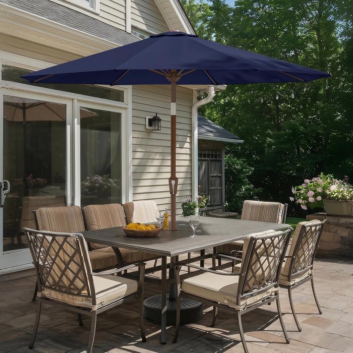 9Ft-Patio-Umbrella W/Push Button Tilt & Crank | Navy Blue | Outdoor Table Umbrellas W/ 8 Fiberglass Ribs | Large Market Umbrella Heavy Duty for Garden Deck Backyard Pool