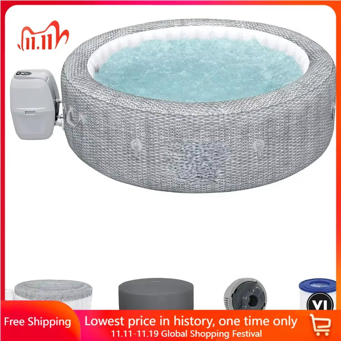 Inflatable Hot Tub,7 Person Portableoutdoor Spa with 180 Soothing Airjets and Insulated Cover, Gray, Swimming Pools