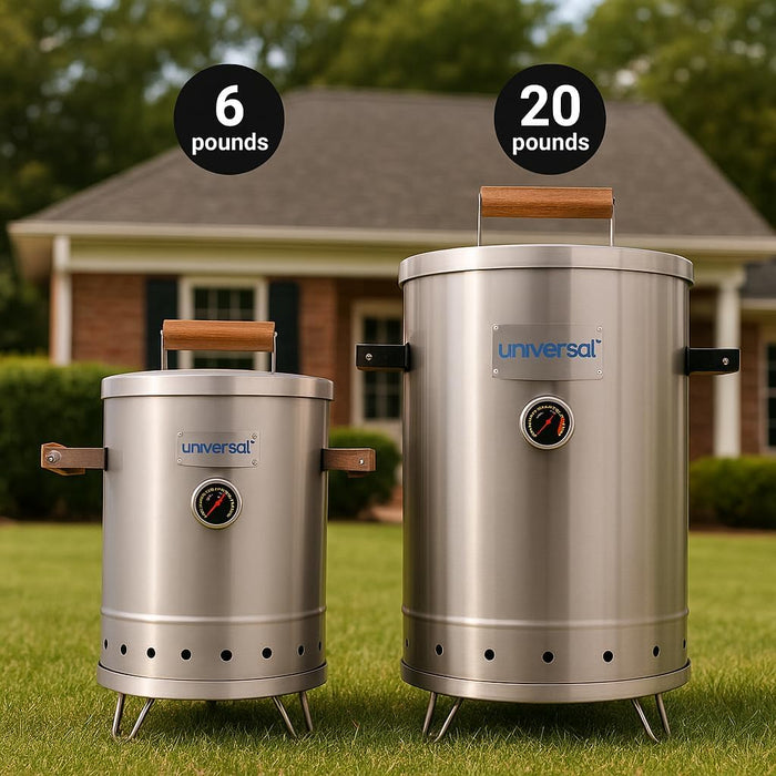 Portable Charcoal Smoker (6 Lb) Capacity, Stainless Steel Barrel Smoker Grill Combo, Vertical BBQ Smoker with Thermometer & Airflow Control, for Camping, Backyard, Tailgating