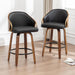 26" Swivel Counter Height Barstools Set of 2, Black Leather Bar Stools Mid Century Modern Bar Chairs with Wood Legs and Golden Arms for Kitchen Dining Pub Cafe