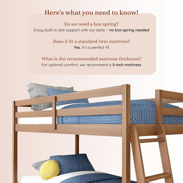 Twin Over Twin Low Bunk Bed OakEmbossedPecanFinish