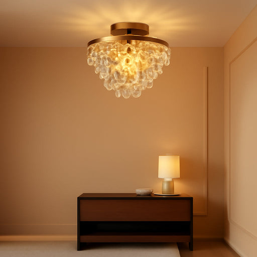 Modern E26 Small Crystal Chandelier Semi Flush Mount Ceiling Light Fixture Gold Ceiling Lamp for Hallway Bedroom Bathroom Closet Bedroom Foyer