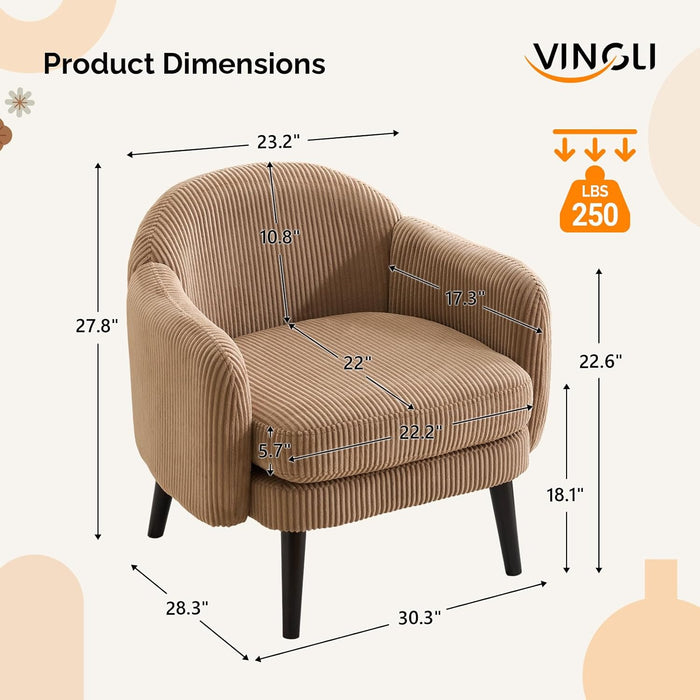 30.3" Wide Modern Barrel Accent Armchairs Set of 2 with Track Armrest, Solid Wooden Legs, Comfy Upholstered Club Chairs, Single Home Sofa for Living Room, Bedroom, Reading Room, Corduroy Khaki