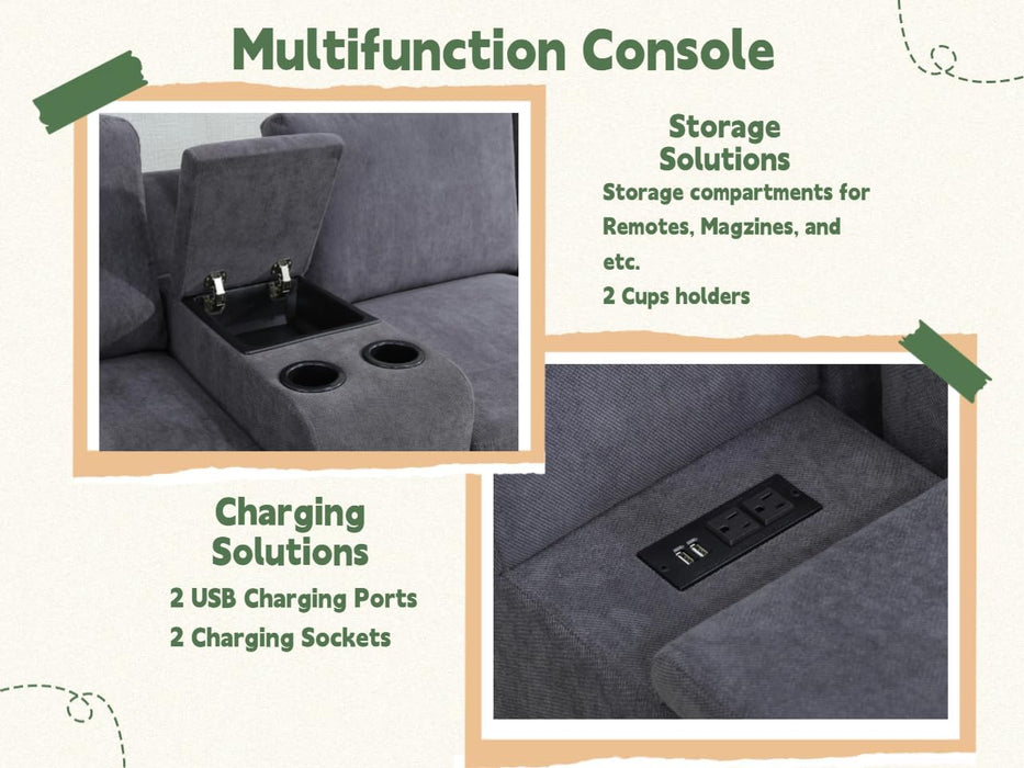 Flannel Modular Sectional Sofa Set, U/L Shape Convertible, Console with USB Charging Ports and Power Sockets for Living Room/House/Bedroom/Office/Apartment (Grey, Oversize with Ottoman), F599X
