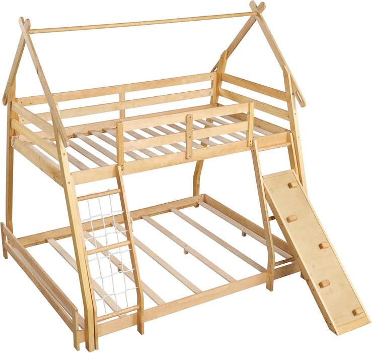 TwoTier Overhead Queen SolidWood Bunk Bed ClimbingNets