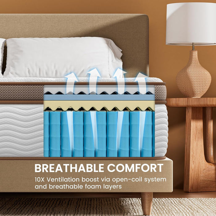 Premium Queen Mattress 14 Inch - Hybrid Mattress with Advanced Pocket Spring Technology - Optimal Spinal Support - Pain Relief and Motion Isolation, Certipur-Us Certified