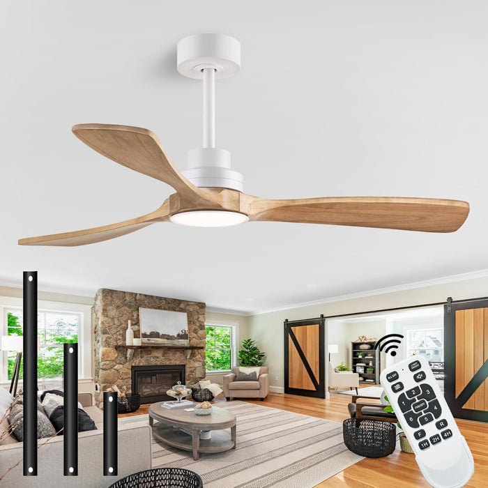 52" Wood Ceiling Fan with Light with Remote Control Ceiling Fan with 3 Wood Blades, Solid Wood Ceiling Fan Indoor Outdoor for Dining Room, Living Room, Office, Farmhouse Etc.…