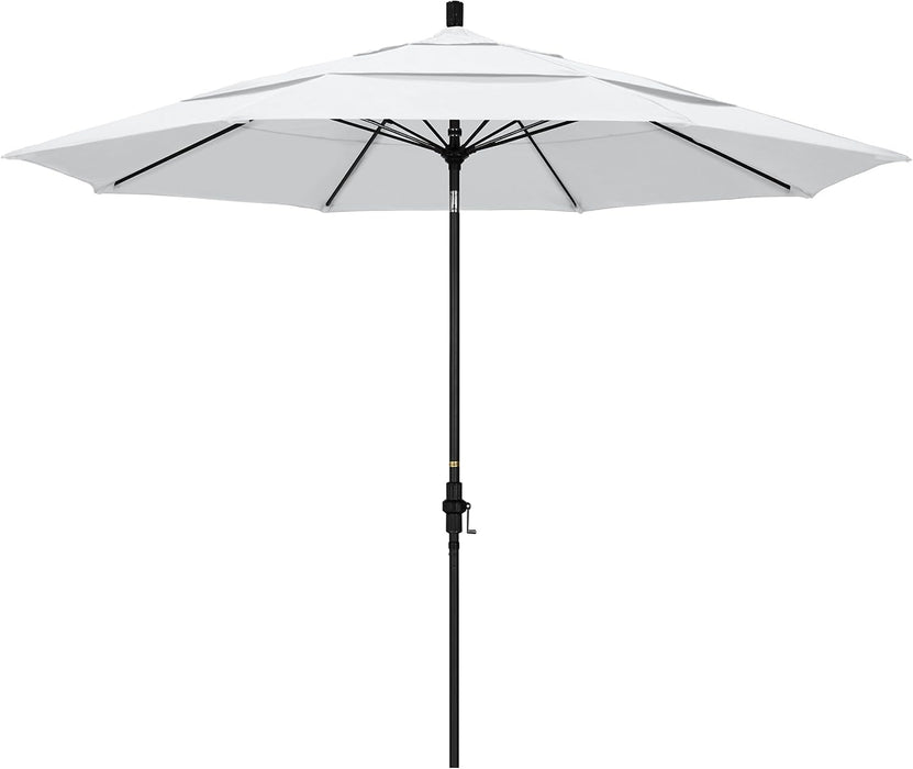 11' round Crank Lift, Collar Tilt, Aluminum Pole, Fiberglass Rib Patio Umbrella, Black Finish, White
