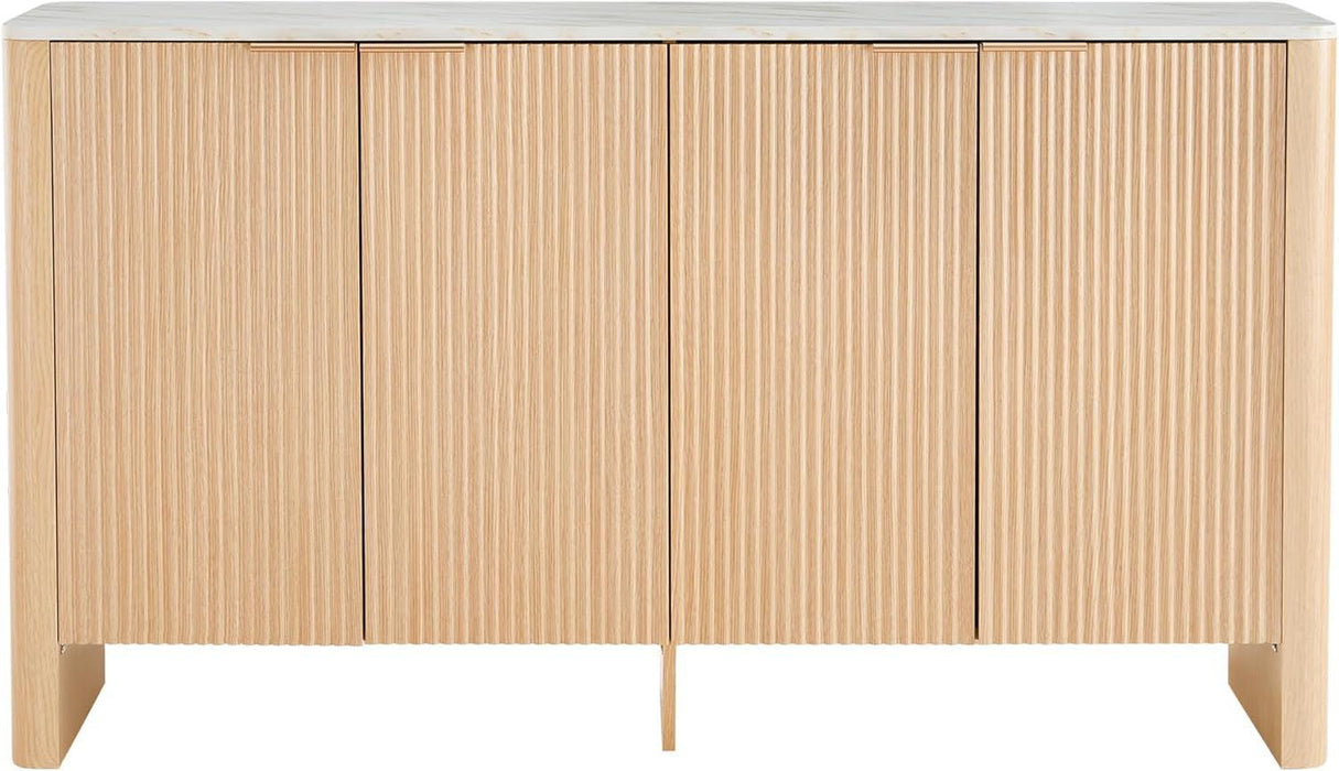 61" Sideboard Buffet Cabinet with Storage, Living Room Accent Cabinet with Doors and Adjustable Shelves, for Bar, Kitchen, Oak - Faux Marble