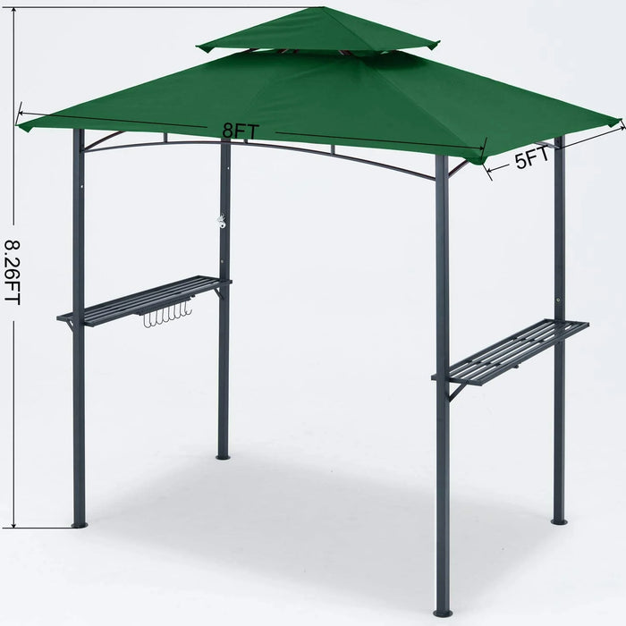 8'X 5' Grill Gazebo Shelter, Double Tier Outdoor BBQ Gazebo Canopy with LED Light(Forest Green)