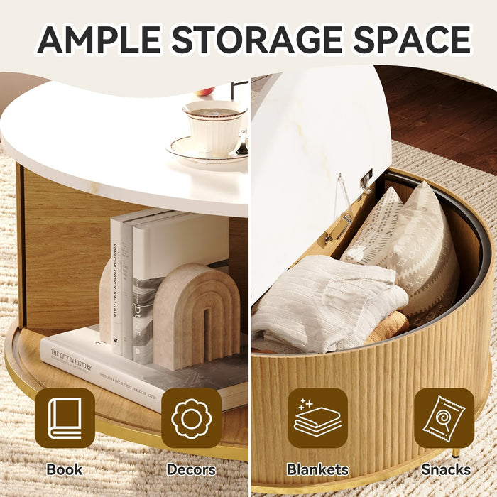 4-Piece Luxury Living Room Table Set, Includes 70" Fluted TV Stand, Fluted Coffee Table and Fluted Nightstand Set of 2 with Storage Drawers, Wood