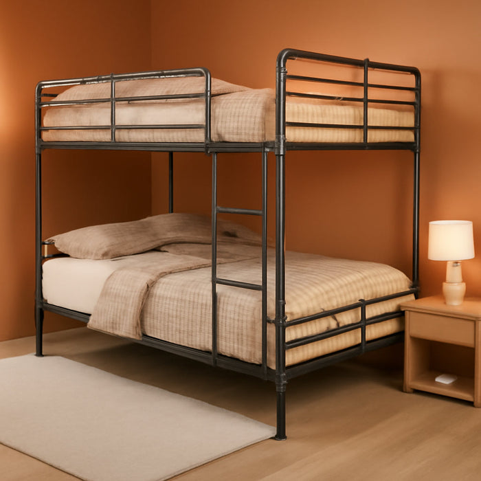 Brantley II Queen over Queen Metal Bunk Bed in Sandy Black