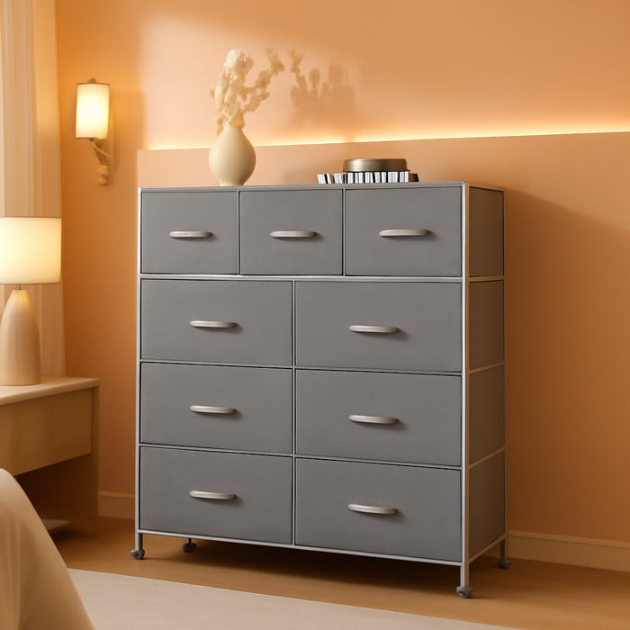 Fabric Dresser for Bedroom, Dresser with 10 Drawers, Storage Tower with Fabric Bins, Double Dresser, Chest of Drawers for Closet, Living Room, Hallway, Light Grey