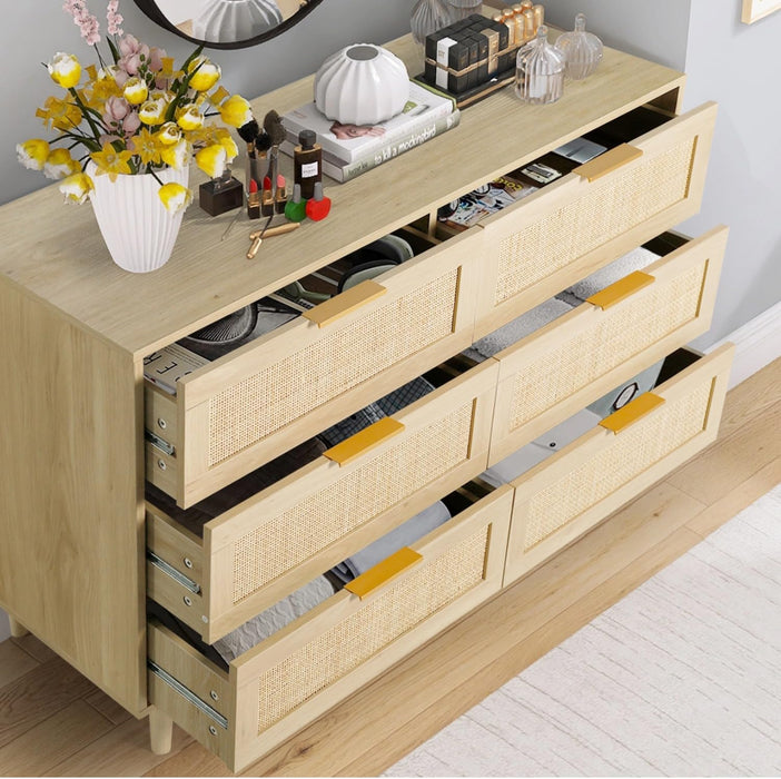 Natural Rattan Dresser with 6 Drawers