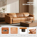 Breathing Leather Recliner Sectional Sofa, 5-Seat Power Reclining Sectional Couch with Adjustable Headrest&Storage Console, L Shaped Leather Couch for Living Room (Light Brown)