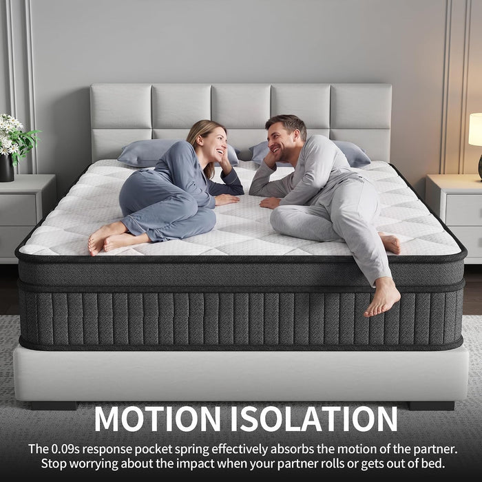14 Inch Queen Size Mattress, Individually Wrapped Pocket Spring Mattress in a Box, Medium Firm, Breathable Skin-Friendly Knit Cover with Fireproof Sponge, Pressure Relief & Motion Isolation,White