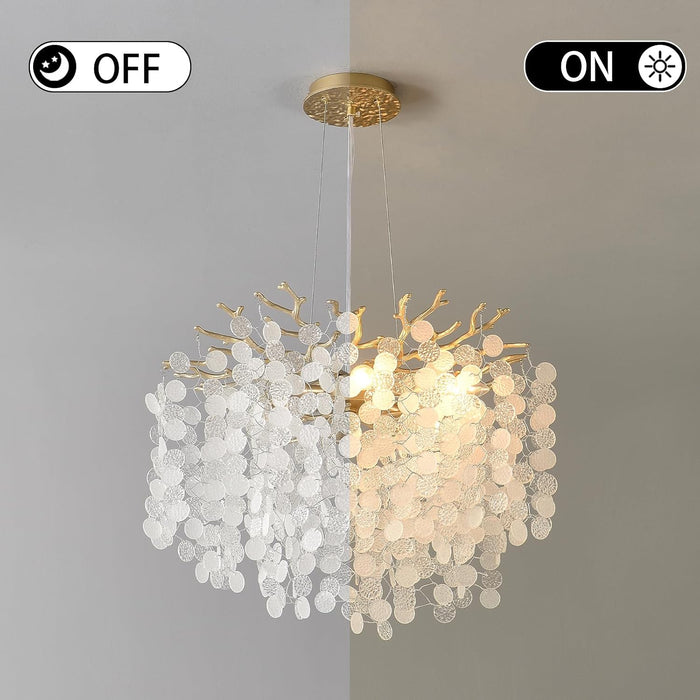 18-Inch Coastal Chandelier 6-Light Gold Tree Branch Crystal Chandelier